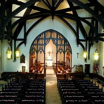 Interior view of Christ Church Cathedral in Indianapolis - old style church with pews