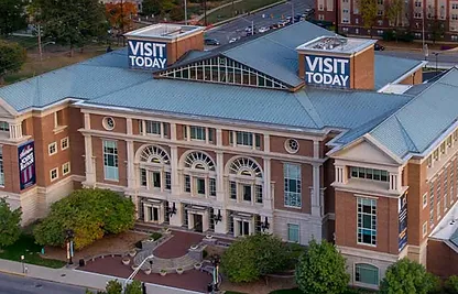 External arial view of the Indiana History Center building in Indianapolis - large brick and limestone building