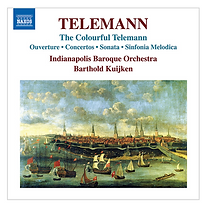 Cover art of Indianapolis Baroque Orchestra's Telemann album featuring period artwork